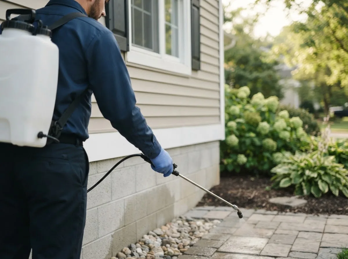 Pest control technician inspecting a home in Hewitt, NJ